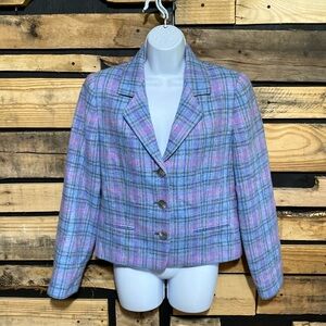 LINDA‎ ALLARD ELLEN TRACY 100% Wool Plaid Blazer Size 6 NWT